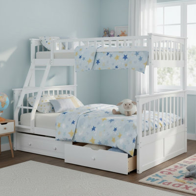 Solid Wood Twin over Full Bunk Bed with Drawers, Convertible 2 Beds