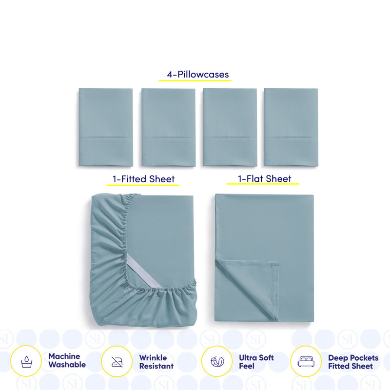 Luxurious Soft Microfiber Sheet Set with Bonus Pillowcases, Mist, King Sheet Set with 4 Pillowcases