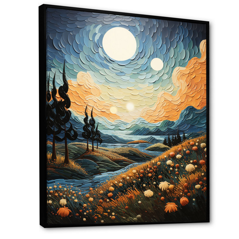 Champ de blé Vangogh avec cyprès, H 44 po x l 34 po x P 1,5 po, Cadre flottant noir