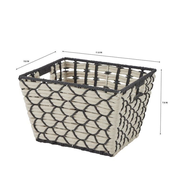  Small Cotton Rope Woven Tote In White, 7.8" H x 9.8" W x 11.8" D