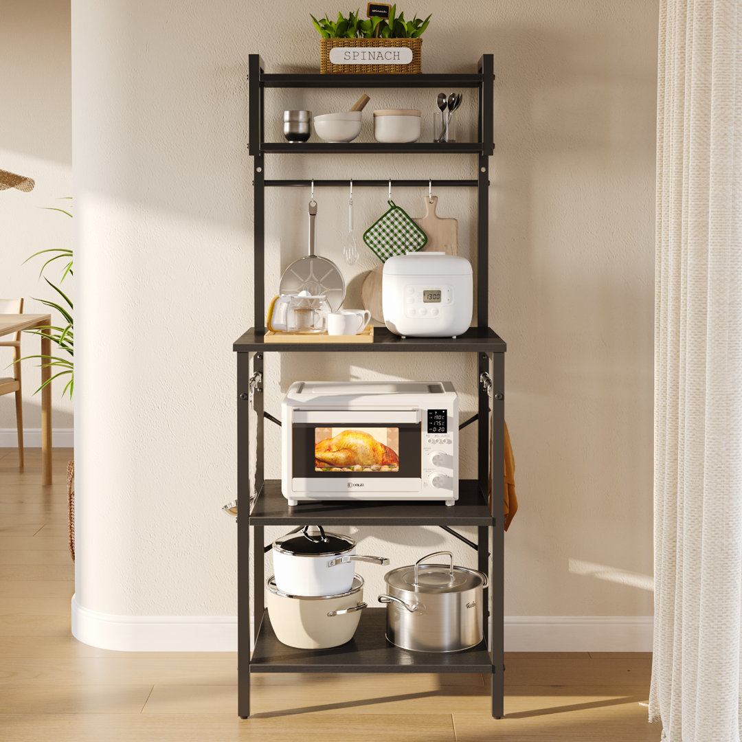 57.6 CM Large Kitchen Rack with Adjustable Height Adjustable Shelf, Microwave Rack with S-Shaped Hooks