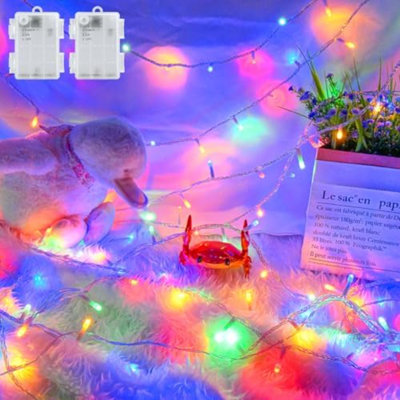 Guirlandes de Noël extérieures imperméables 9,8 pi 30 lumières à DEL multicolores à piles avec minuterie pour les décorations de Noël d'intérieur et d'extérieur