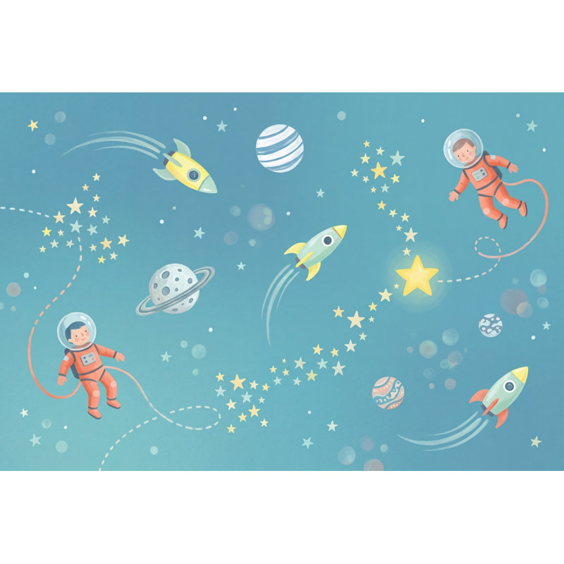 Papier peint espace Astronauts Rockets, Peler et coller, 200 po x 120 po