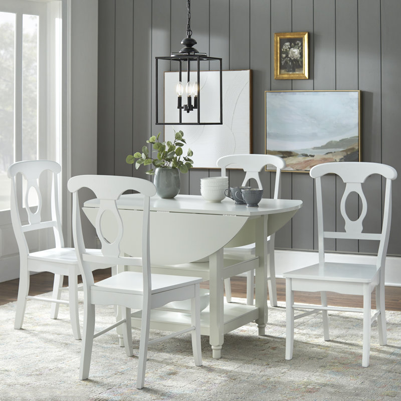 Ensemble de salle à manger rond Napoli, Blanc, 5 pièces: table, 4 chaises