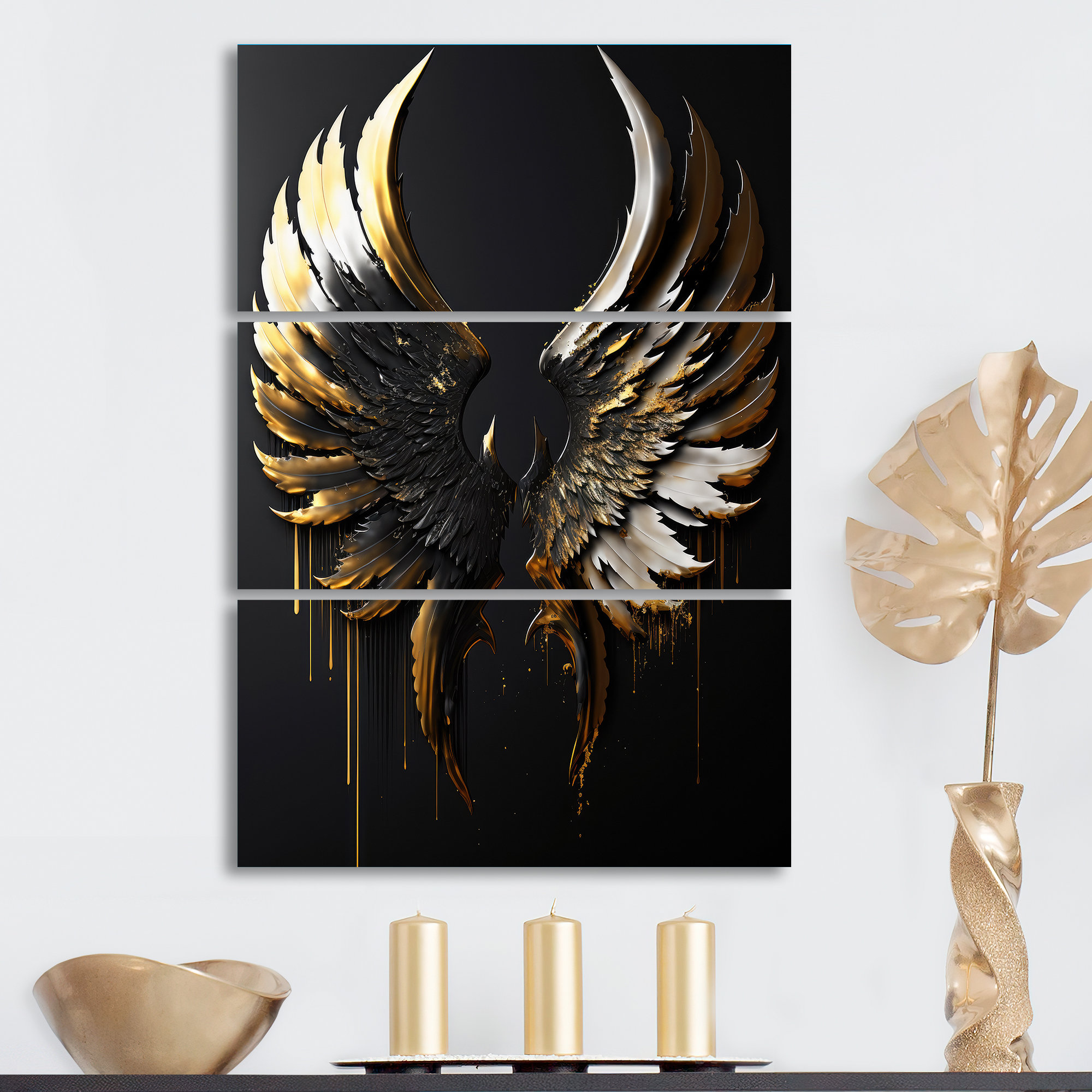 Everly Quinn Abdullaah Black Silver And Gold Angel Wings II On Canvas 3 ...