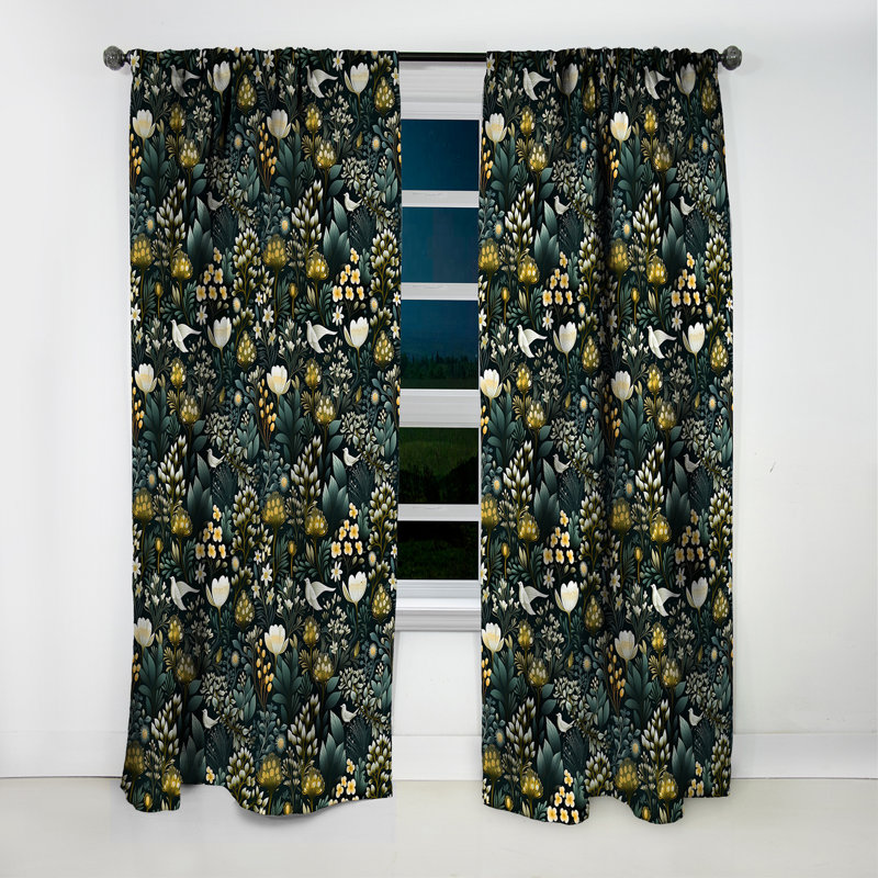 Motif botanique vert forêt III - rideau en velours bohémien - obscurcissant - 1 panneau, L 52 po x L 95 po