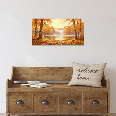  Automne, toile d'art d'automne, scène de lac, image de l'écriture chrétienne pour l'entrée du salon, œuvre d'art tendue à la citrouille, prête à être suspendue, 20 x 40