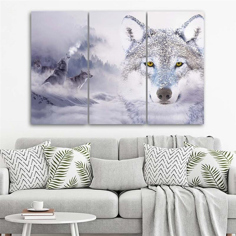 3-tlg. Leinwandbilder-Set Wolf auf frostigem Hintergrund