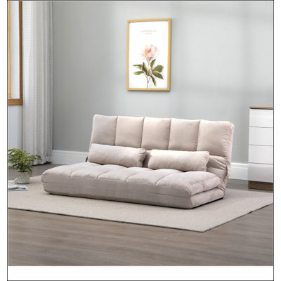 Convertible Floor Sofa Chair, Folding Couch Bed, Guest Chaise Lounge with 2 Pillows, Adjustable Backrest and Headrest, 51.25" L by Ebern Designs
