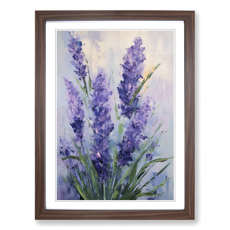 Lavender Flower Gestural - Single Picture Frame Print on Wood, 34cm H x 25cm W x 2cm D, Walnut
