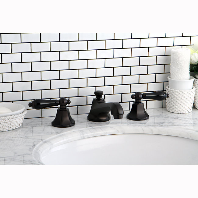 Kingston Brass Duchess Two-Handle 3-Hole Deck Mount Widespread Bathroom Faucet with Brass Pop-Up Drain, Oil Rubbed Bronze