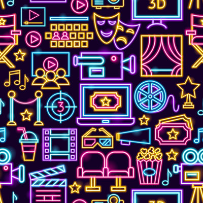" Cinema Film Neon Seamless Pattern "