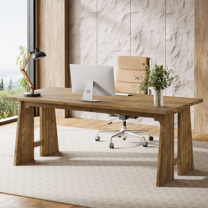 70.9-inch Long Solid Wood Executive Desk,  Farmhouse Office Computer Desk With Sturdy Wooden Legs, Large Workstation For Home Office, Rectangular Conference Table For Meeting Room (brown)