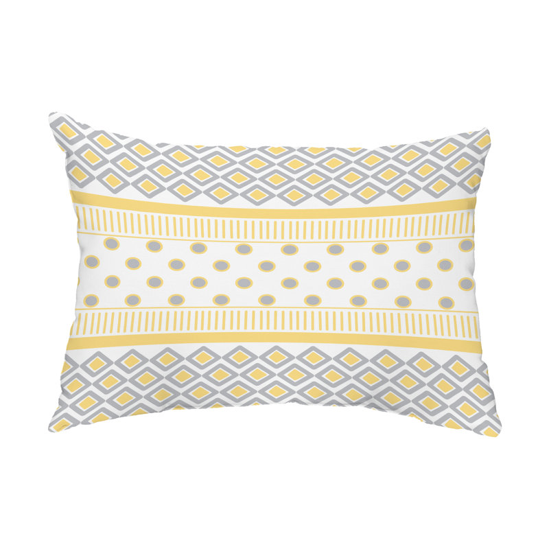 Yellow and Gray Geometric Pattern Outdoor Throw Pillow, 14" x 20"
