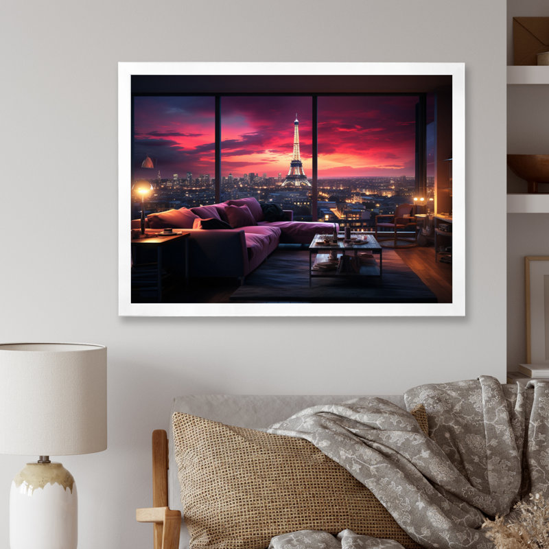 «Futuristic Paris Eiffel Tower Penthouse II», reproduction d'art sur toile, H 34 po x l 44 po x P 1,5 po, Cadre photo blanc