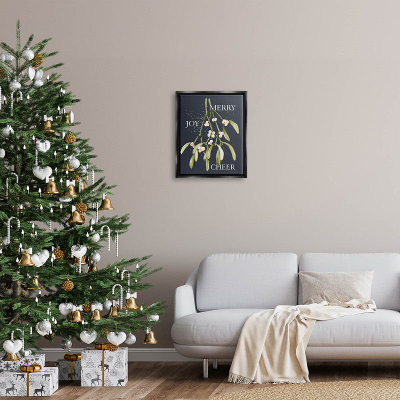 Merry Joy Cheer Holly Berries - cadre flottant, impression sur toile, Cadre flottant noir de jais