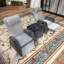 Ensemble 3 pièces de chaise longue d'extérieur réglable en rotin avec table basse en verre trempé-2097359881