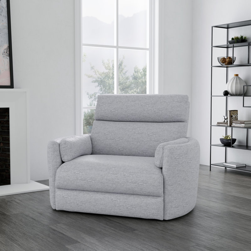 Bre Power Glider Recliner with Round Arms, Mineral Light Gray Chenille