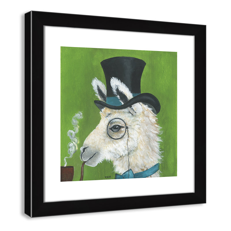 Lama et tuyau, art encadré, H 18 po x l 18 po x P 0,625 po, Cadre noir