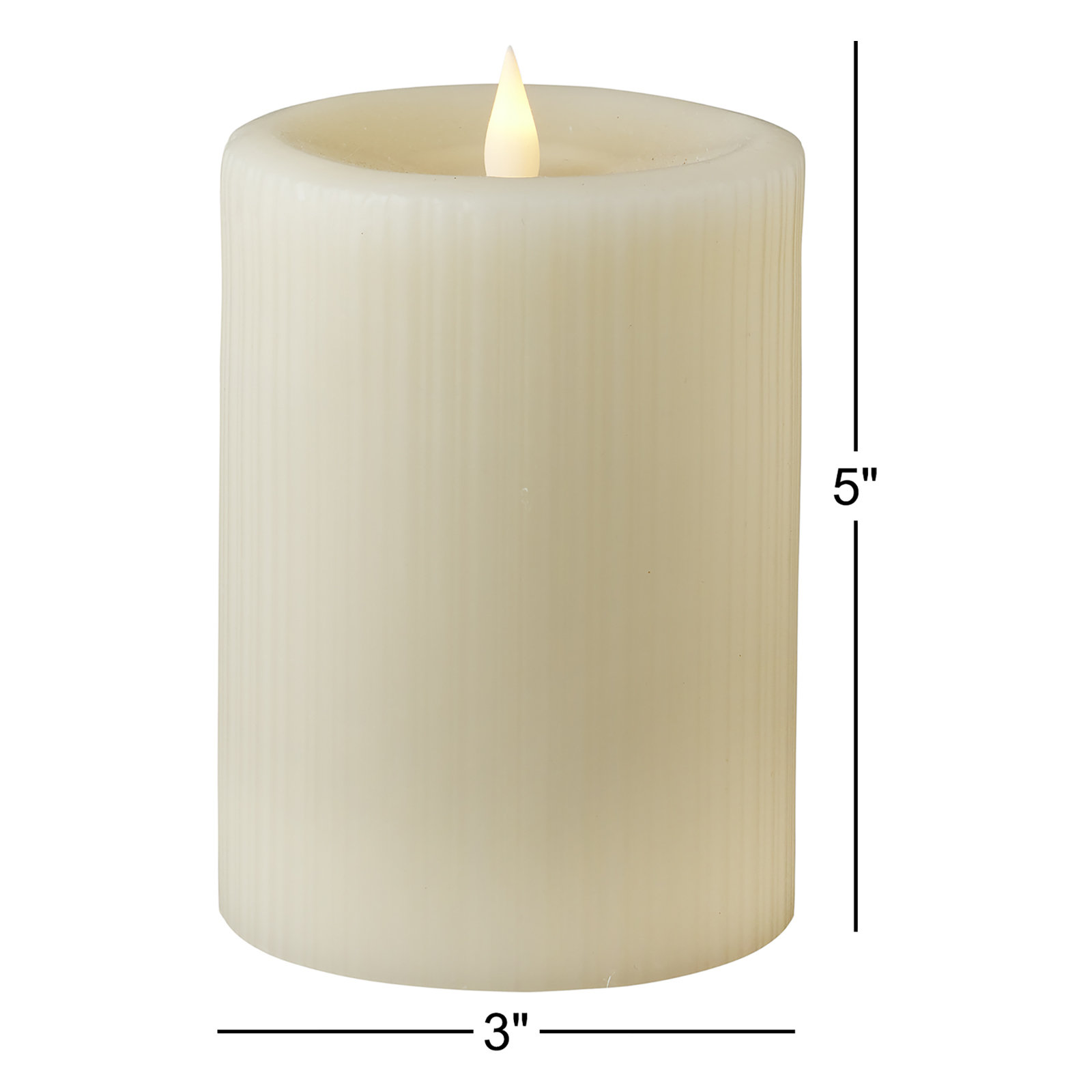 Fine Ribbed Motion Flameless Candle 3x5, 5" x 3", White