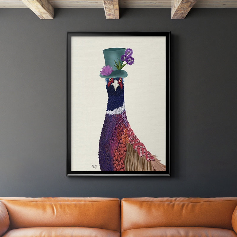 Faisan au chapeau bleu - impression d'un seul cadre photo, Noir, H 42,5 po x l 30,5 po x P 1 po