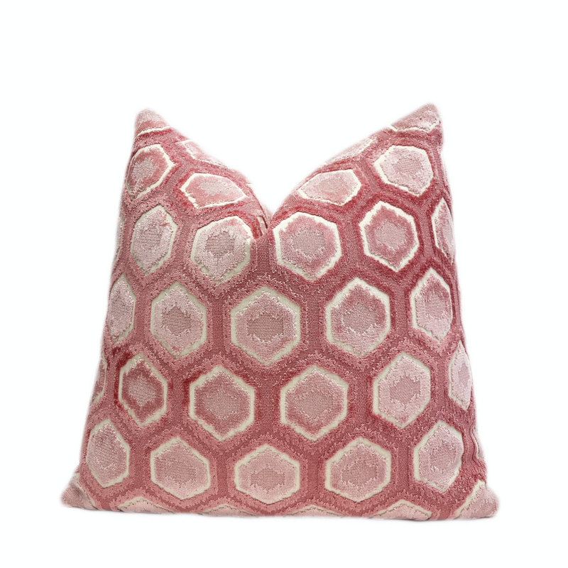 Housse de coussin en velours hexagonal, H 22 po x l 22 po, Rose
