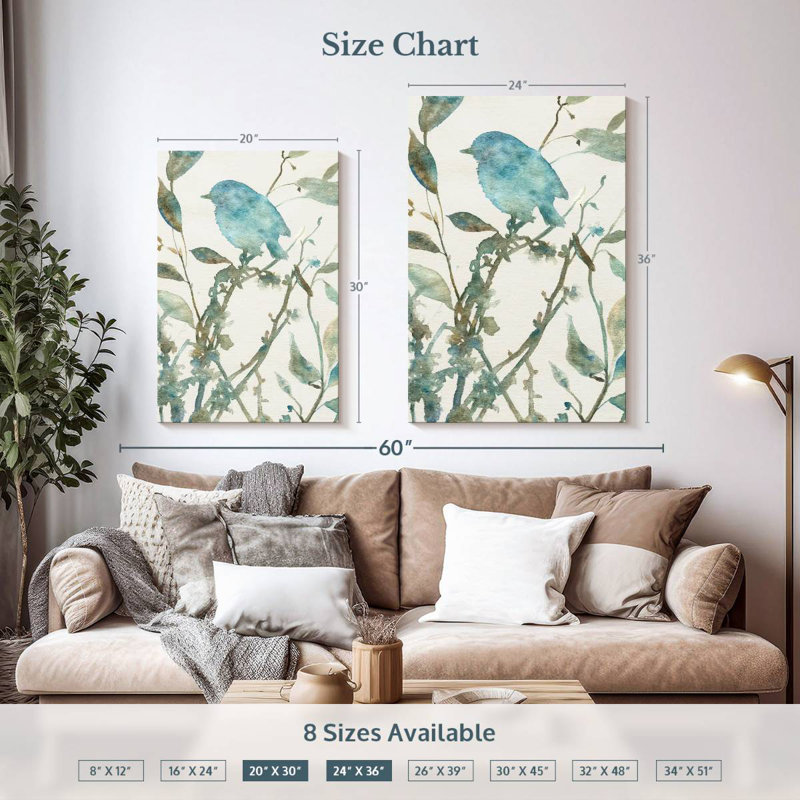 Brampt Teal Bluebird Silhouette II, 36" H x 24" W