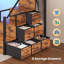 Lit mezzanine double avec bureau de 141 cm et escalier de rangement, 10 tiroirs, grand bureau, station de recharge, marron-134963380