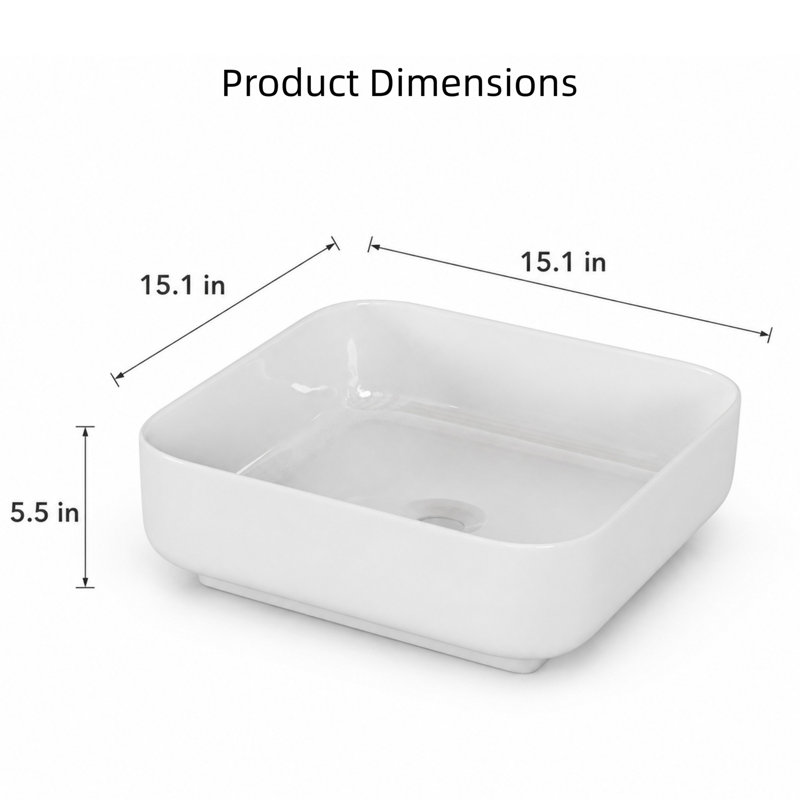 Lavabo vasque carré 15,1 ", comptoir