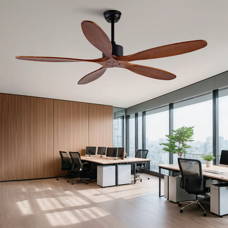 Nouveau ventilateur de plafond 60 pouces avec 5 pales en bois massif, télécommande et moteur à courant continu réversible pour le salon