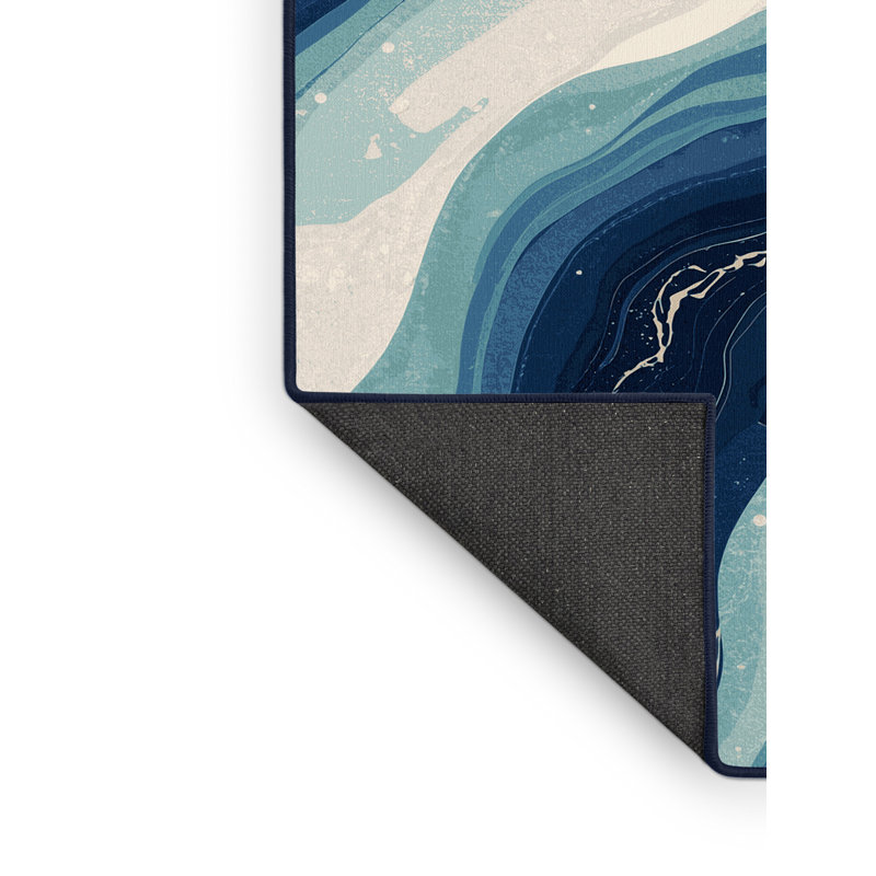 Tapis bleu moelleux doux et moelleux Eakes, Rond 8 pi