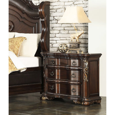 Table de chevet en placage de cerisier pour chambre à coucher, 3 tiroirs, table de chevet en bois de style traditionnel, tiroirs et finition