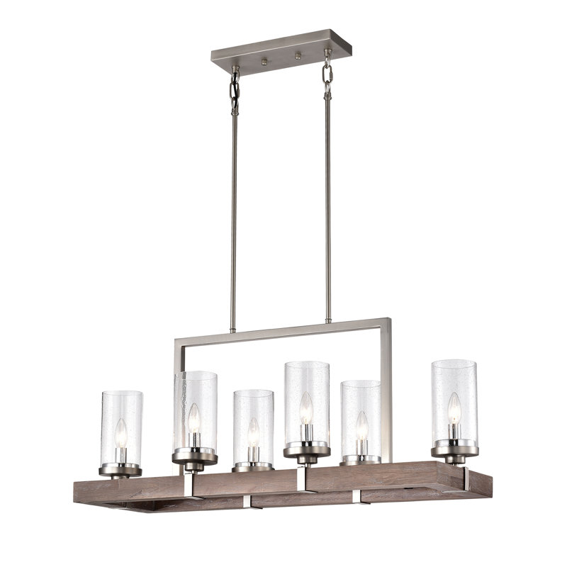 Messer 6 - Light Statement Rectangle Chandelier, Nickel/Driftwood