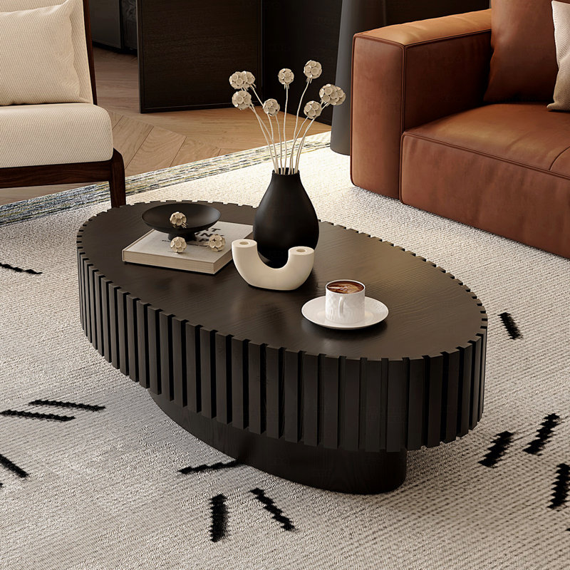 Table basse ovale en bois de forme ovale pour salon, Noir