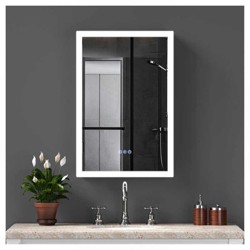Armoire à pharmacie à DEL avec miroir, armoire de salle de bain avec miroir 20 * 30 pouces avec lumières, encastrée ou murale, 3 températures de couleur