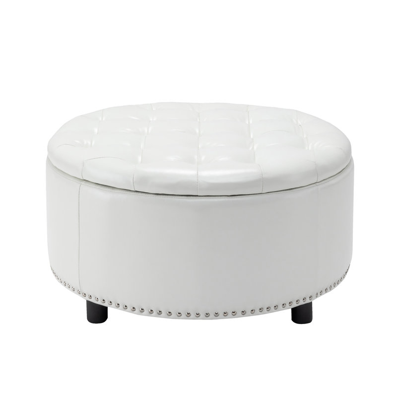 Repose-pieds rond en similicuir Kody, Similicuir blanc