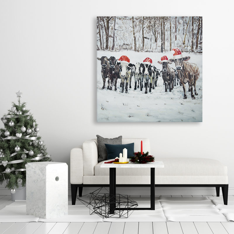 Curious Christmas Cows - Décoration intérieure en toile pour le salon, H 36 po x l 36 po