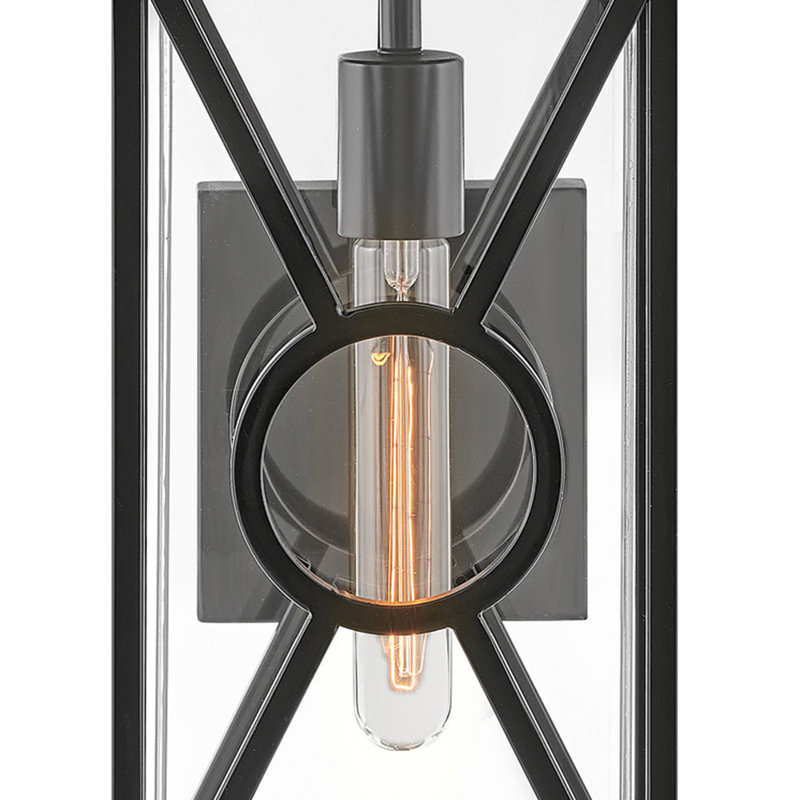 Brixton Outdoor Wall Mount Lantern - Clear Mitered Glass, Composite, Black, 14" H x 6.75" W x 6" D