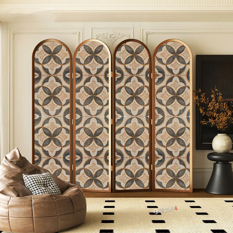 4 Panels Solid Wood Oil Painting Canvas Folding Room Divider