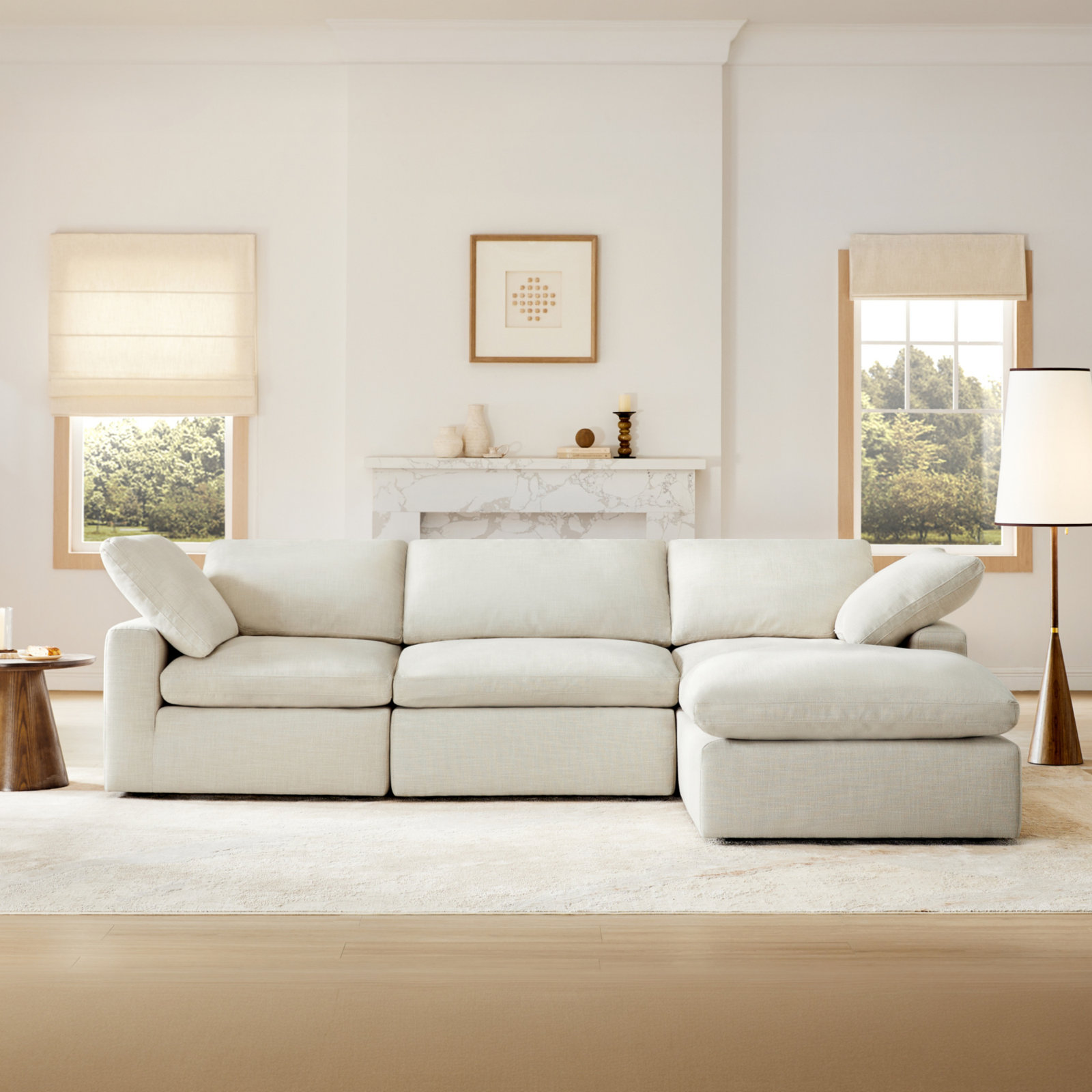 Asher Linen Modular Sectional, Ivory Linen, 31.5'' H x 118.11'' W x 78.74'' D