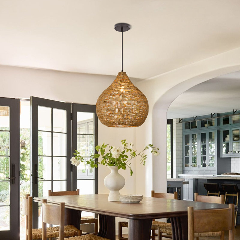 Luminaire suspendu en corde tissée à la main Boho, H 78 po x l 19,69 po x P 19,69 po