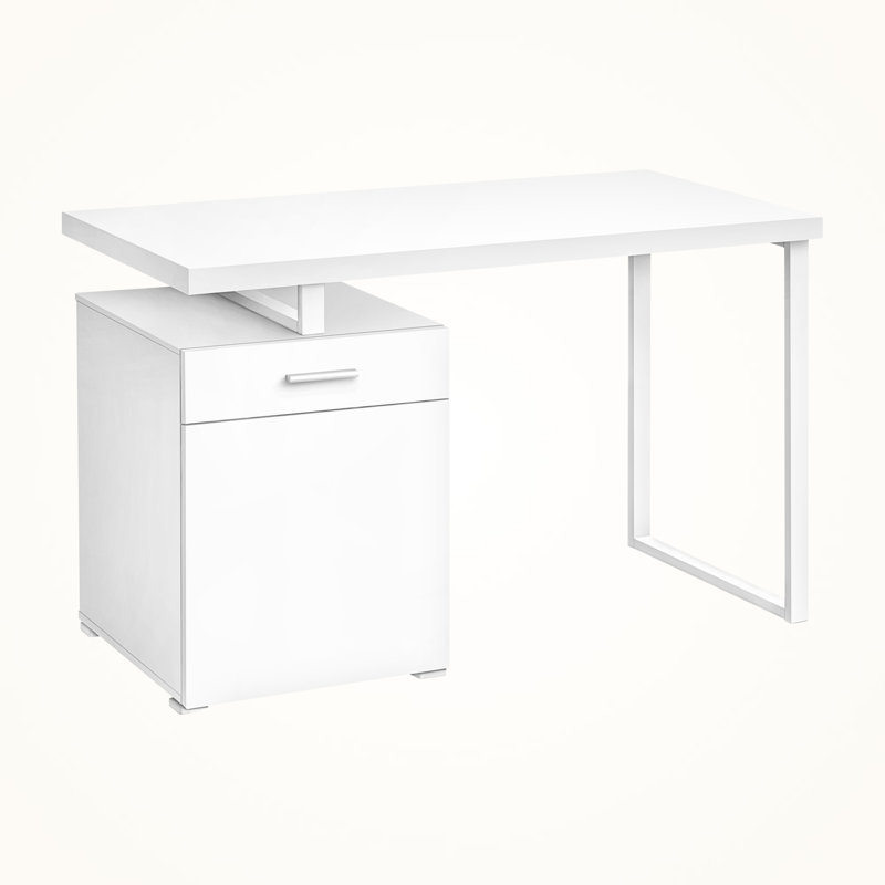 Alena White Finish 1-Drawer Computer Desk with White Metal Leg, 29.73" H X 47.08" W X 23.64" D