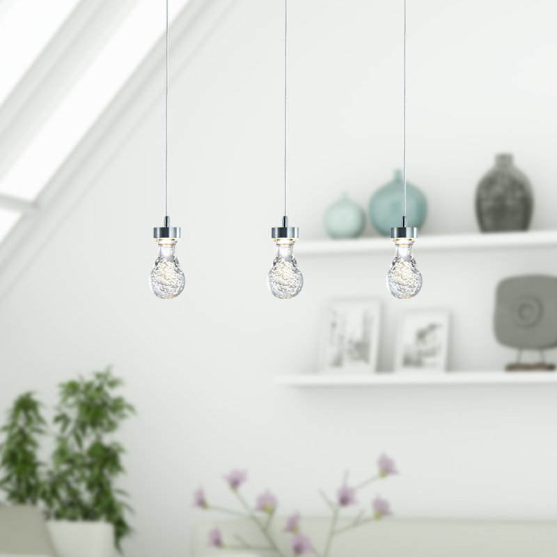 Luminaire suspendu linéaire à 3 lumières pour îlot de cuisine Atoka, Nickel