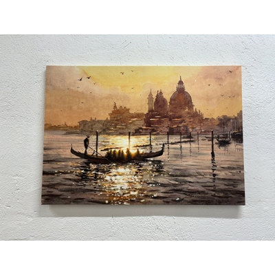 Impression rétro de paysage de Venise en Italie: élégante décoration murale sur toile, toiles encadrées dorées 1P