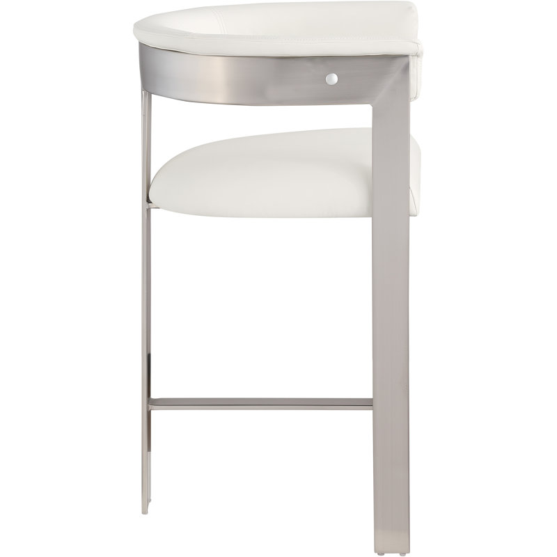 Romeo Hermi Vegan Leather Counter Stool, Cream Vegan Leather, Brushed Chrome