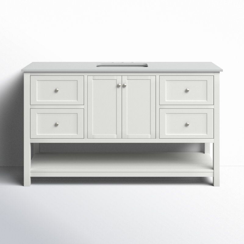 Binne 60" Single Bathroom Vanity Set, White, Engineered Carrara