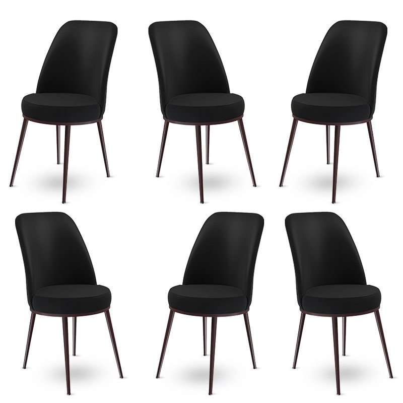 Ensemble de chaises modernes 6 pièces, noir et brun, hauteur du siège 18 po, hauteur du dossier 35 po | Structure 100% métal, tissu Babyface, rembourrage en mousse épaisse de 1,5 po | Élégant et confortable pour la salle à manger ou le salon