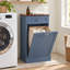 Meuble de poubelle basculant de style champêtre avec tiroir de rangement, en bois, d'une capacité de 38 litres (10 gallons), idéal pour la cuisine et la buanderie - Bleu/Une porte-136026422-106451143