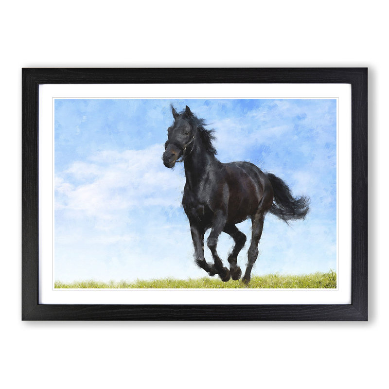 Black Horse - Picture Frame Painting, 27cm H x 36cm W x 2cm D, Black Framed