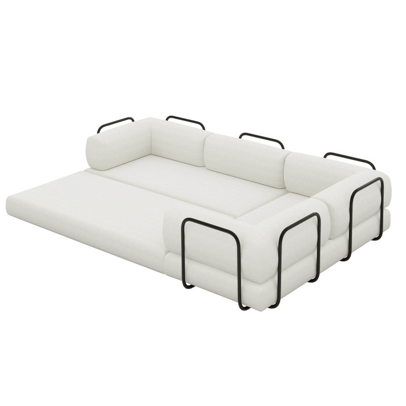 Canapé-lit modulaire, tissu velours côtelé, Beige